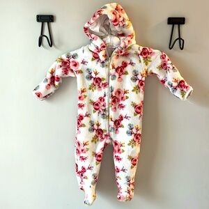 Le Top, cozy fleece hooded onesie, floral, age 6-9 mo